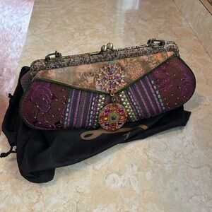 Mary Frances Elegant Purple and Brown Beaded Women's Clutch or Shoulder Bag